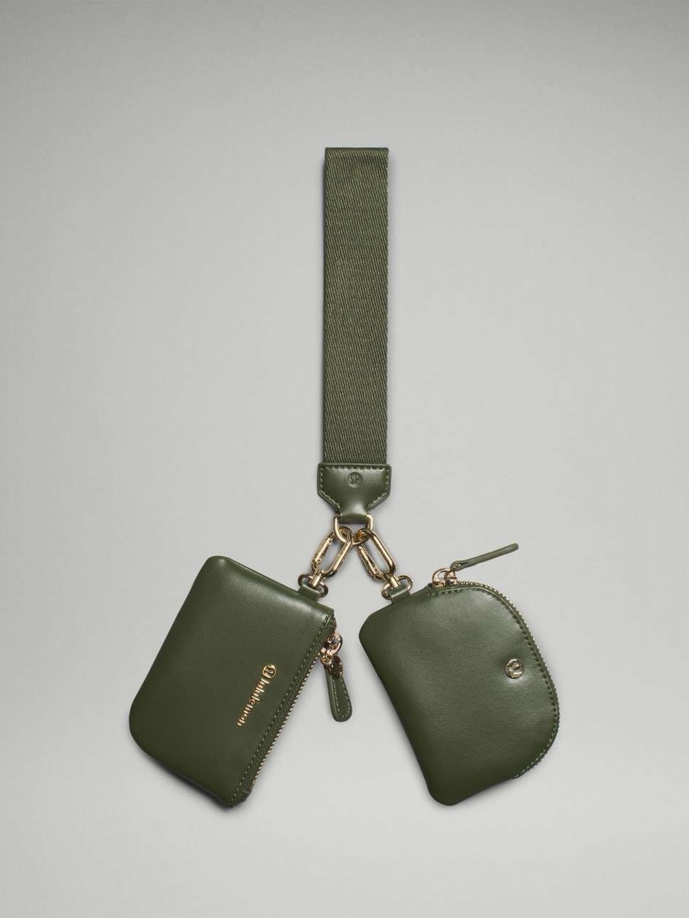 Lululemon athletica Dual Pouch Wristlet green bag purse gym keychain leather - Picture 1 of 3